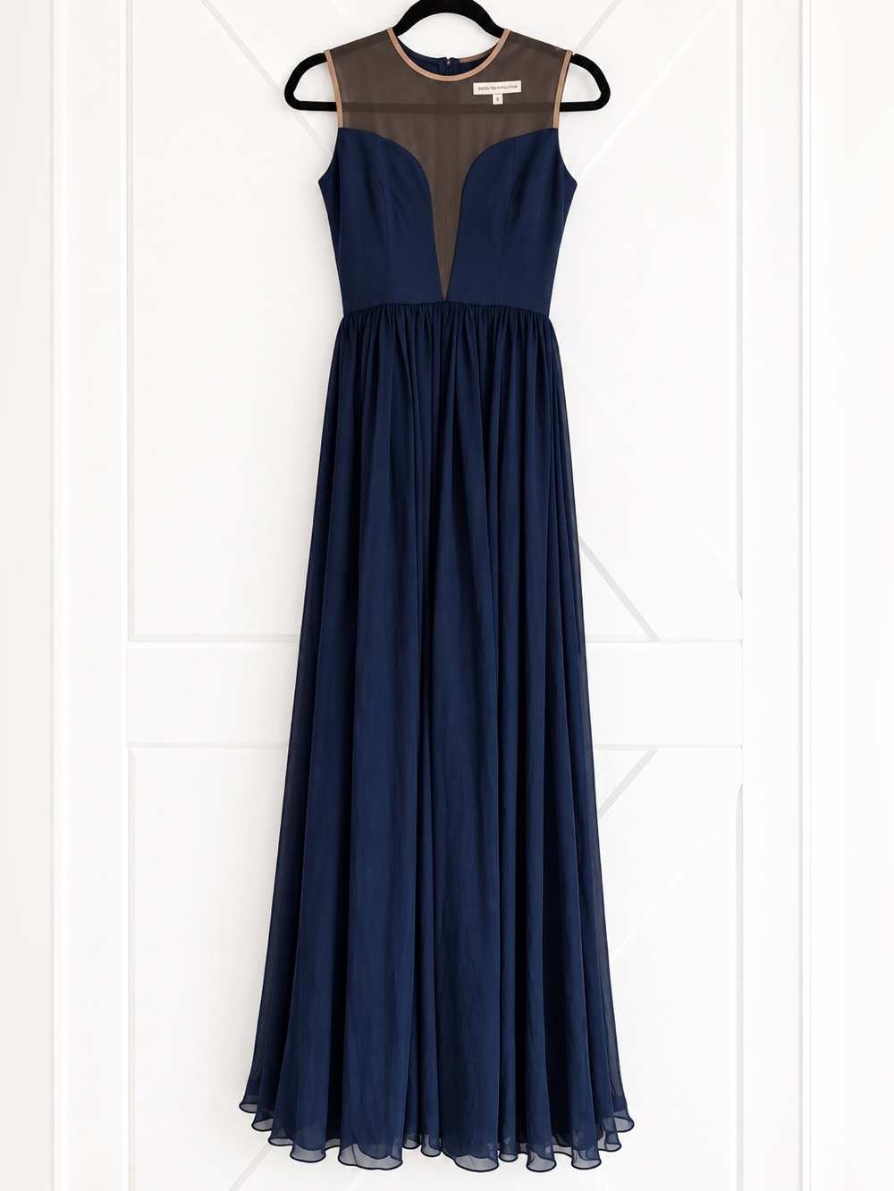 Dress the Population Navy Illusion Mesh Maxi Gown Wedding Guest Small